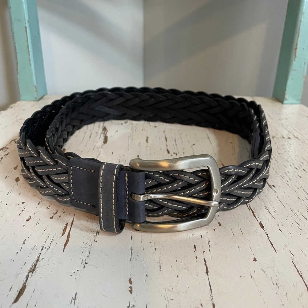Bullock & Jones Mens Navy Blue Braided Leather Belt Made in Italy Size 42 10724